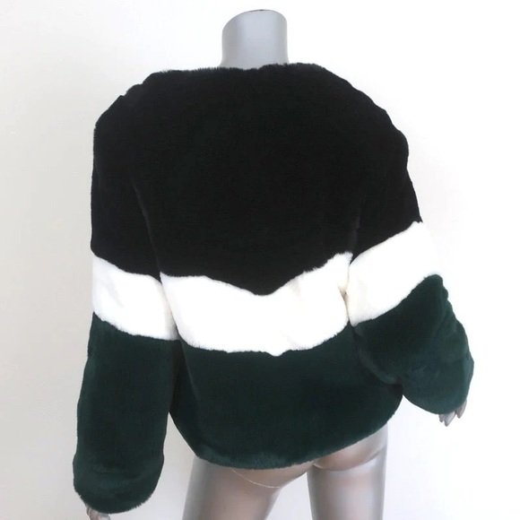 NWOT Apparis Brigitte color lock faux fur soft chic jacket S | black green white - Picture 3 of 6